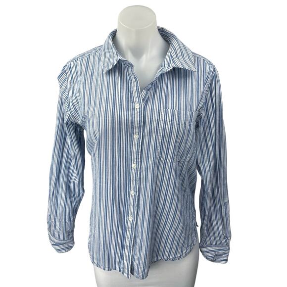 Lucky Brand Women's Blue White Striped Long Sleeve Button Down Shirt Top Size S - Picture 1 of 4